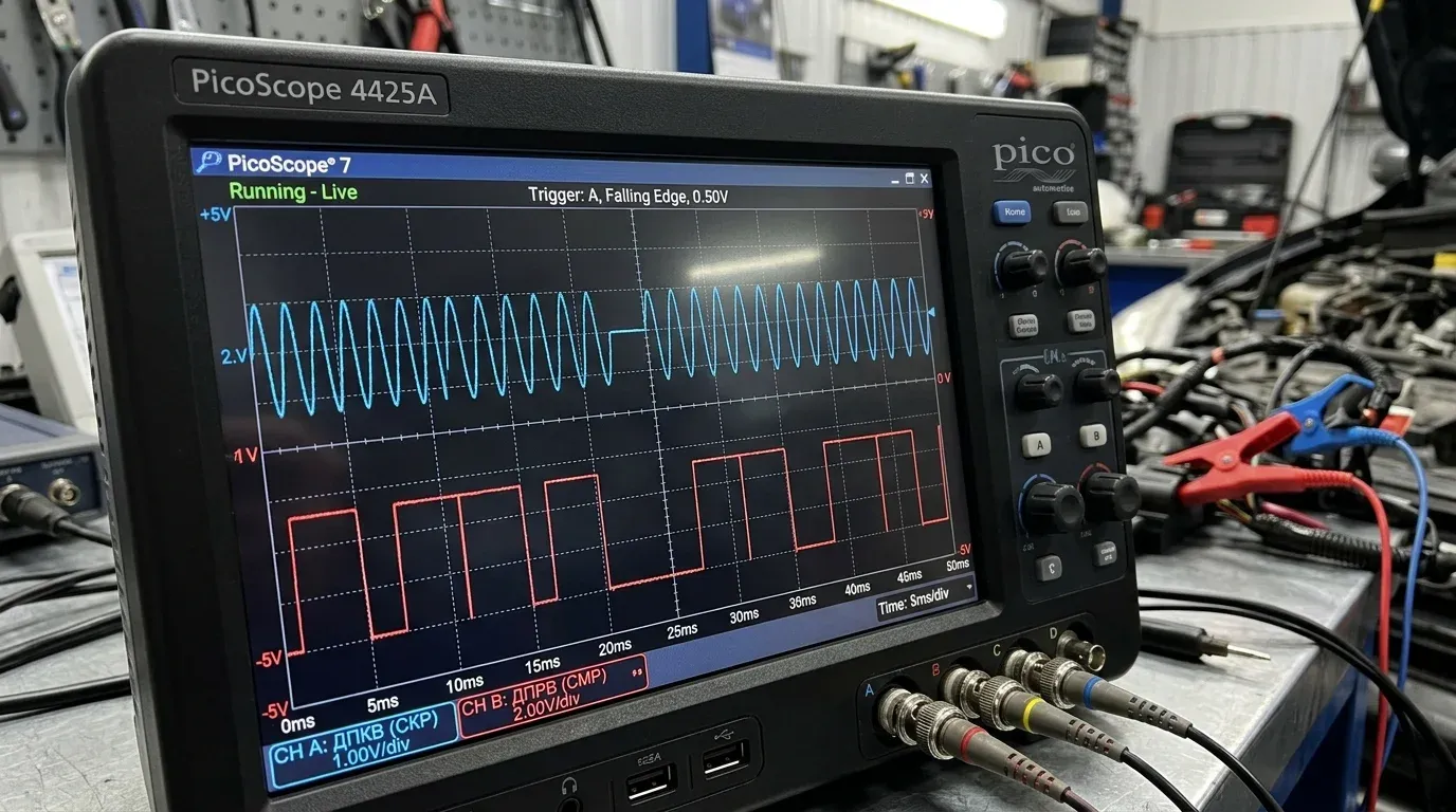 Осциллограмма сигналов ДПКВ 60-2 и ДПРВ на экране мотор-тестера PicoScope